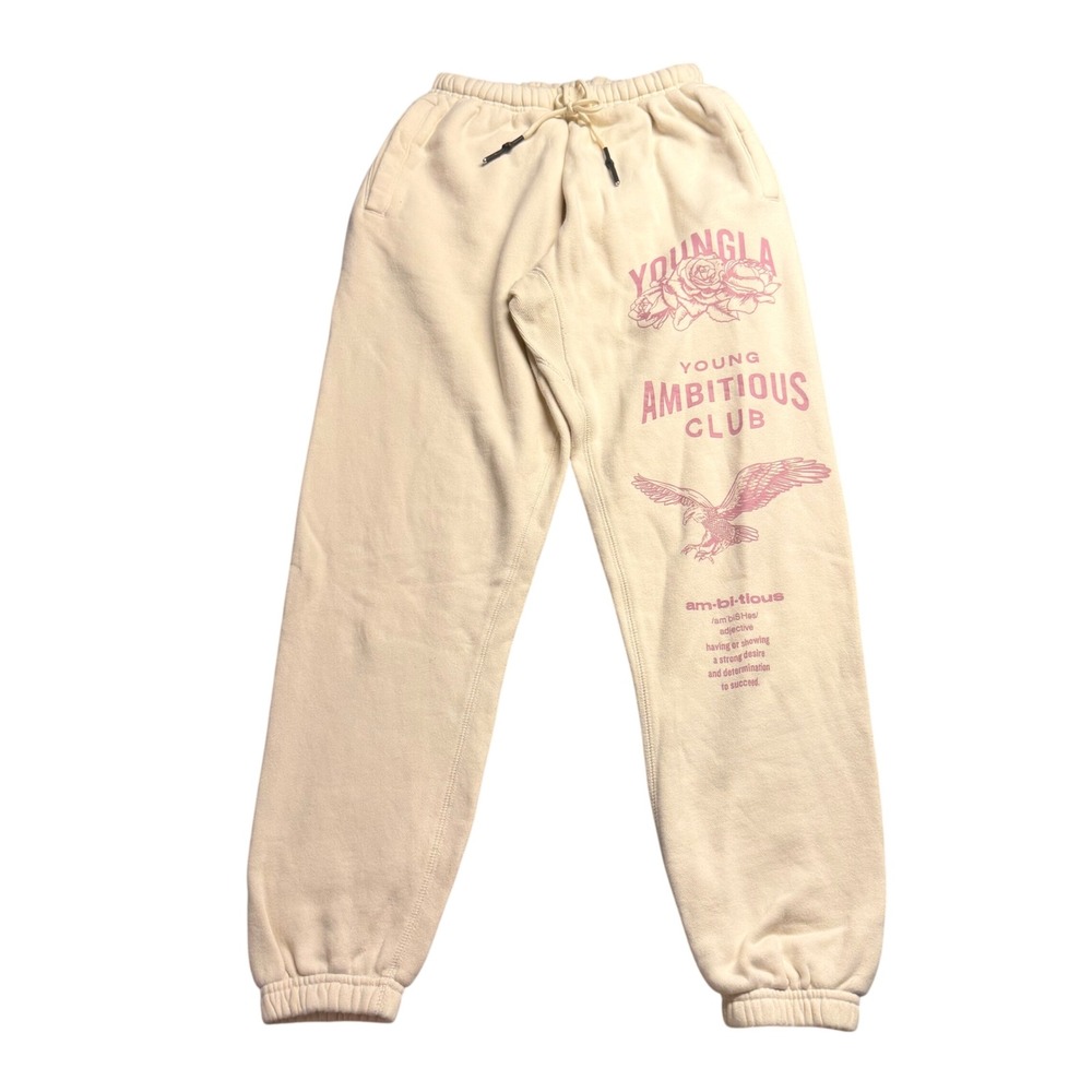 YoungLA Young Ambitious Club Sweatpants Cream Pink Graphic Joggers Size Small
